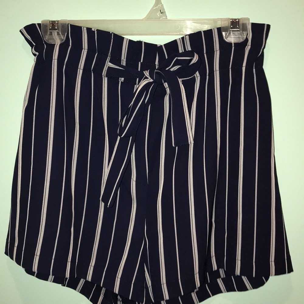 Navy And White Striped Shorts